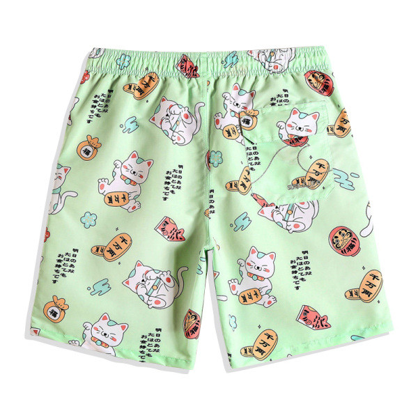 Gyorsan száradó szövet típusú rövidnadrágból készült férfi fürdőruha zöld színben és színes nyomattal