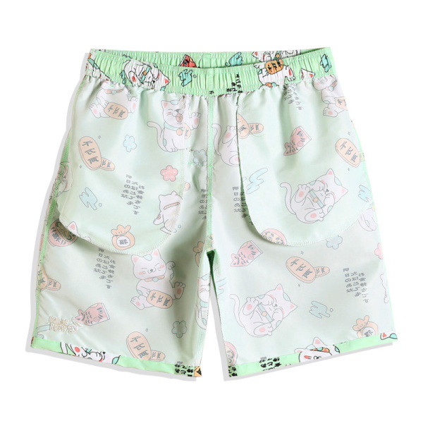 Gyorsan száradó szövet típusú rövidnadrágból készült férfi fürdőruha zöld színben és színes nyomattal