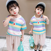 Καθημερινά παιδικά σετ για κορίτσια ριγέ μπλούζα + παντελόνι