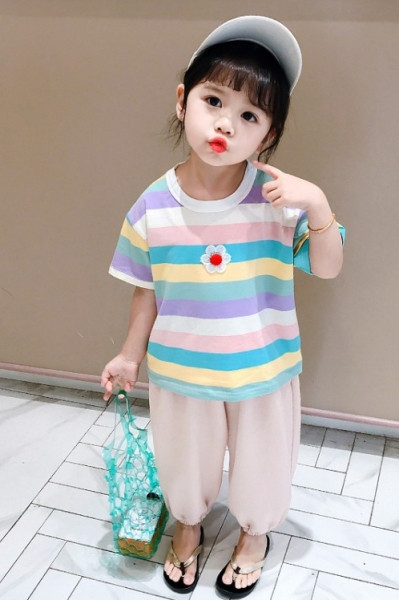 Καθημερινά παιδικά σετ για κορίτσια ριγέ μπλούζα + παντελόνι