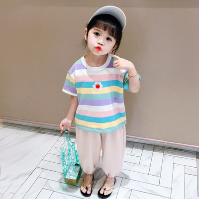 Καθημερινά παιδικά σετ για κορίτσια ριγέ μπλούζα + παντελόνι