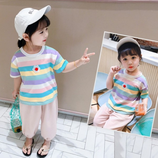 Καθημερινά παιδικά σετ για κορίτσια ριγέ μπλούζα + παντελόνι