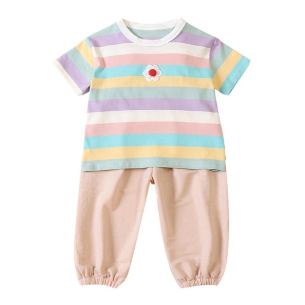 Καθημερινά παιδικά σετ για κορίτσια ριγέ μπλούζα + παντελόνι