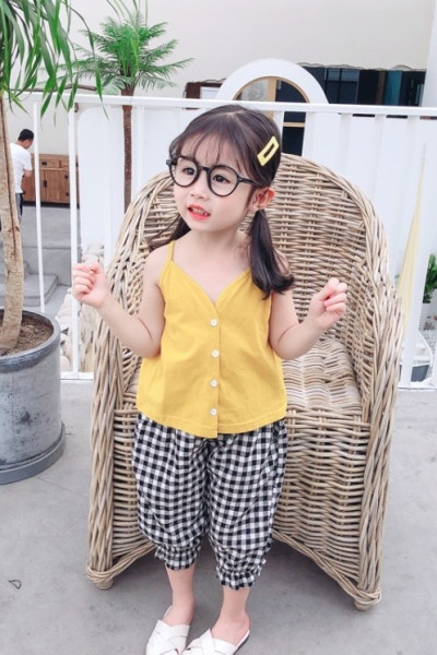 Gyerekkészlet lányoknak top + kockás nadrág