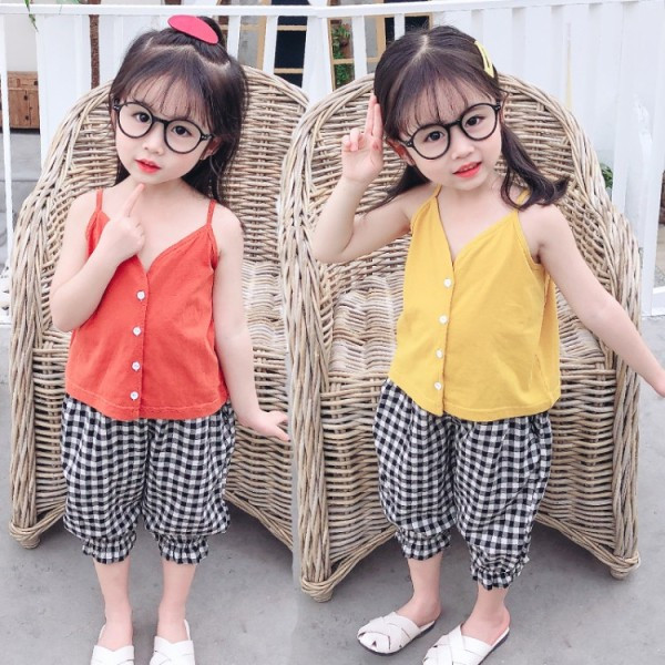 Gyerekkészlet lányoknak top + kockás nadrág