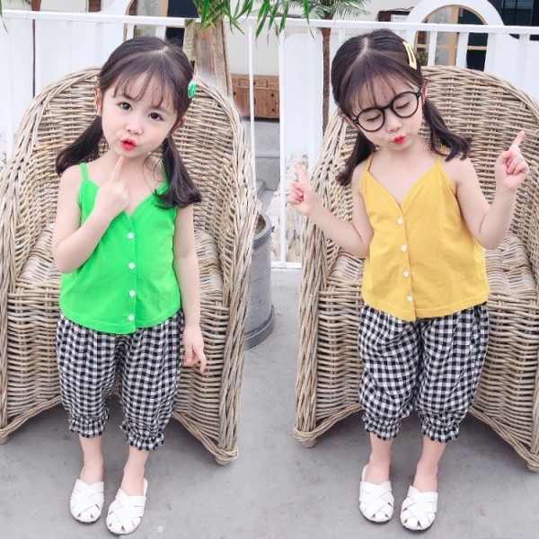 Gyerekkészlet lányoknak top + kockás nadrág