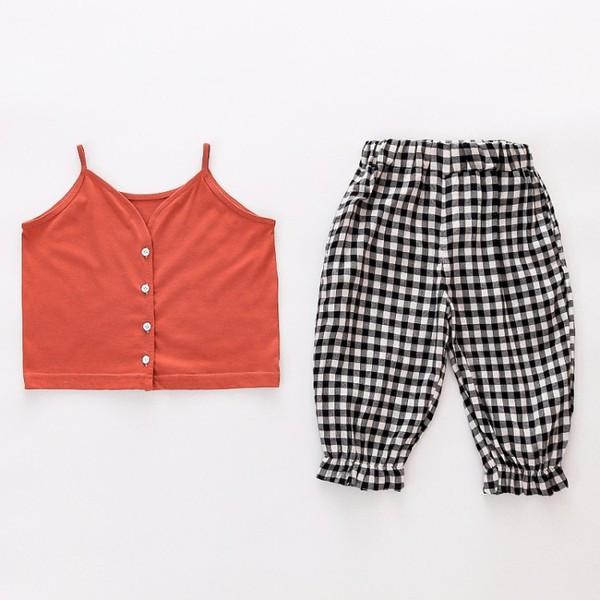Gyerekkészlet lányoknak top + kockás nadrág