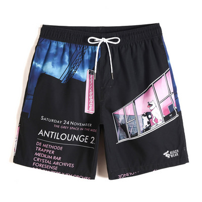 Gyorsan száradó anyagból készült férfi fürdőruha fekete színben, színes rátéttel