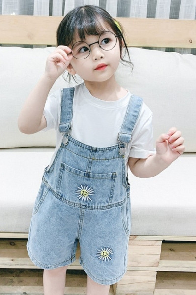 Új modell gyerekszett lányoknak farmer overall + blúz