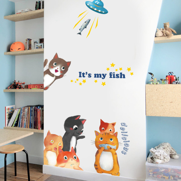 Bērnu uzlīme ar kaķiem un uzrakstu - pašlīmējoša