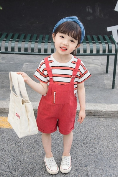 Gyerekkészlet lányoknak overál + csíkos blúz