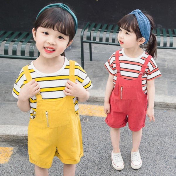 Gyerekkészlet lányoknak overál + csíkos blúz