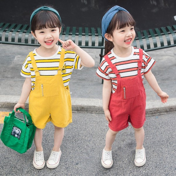 Gyerekkészlet lányoknak overál + csíkos blúz