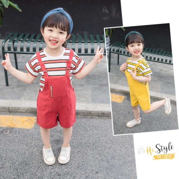 Gyerekkészlet lányoknak overál + csíkos blúz