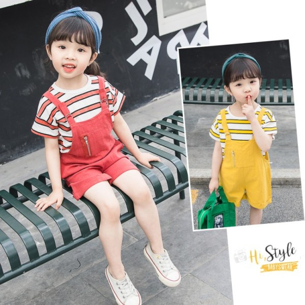 Gyerekkészlet lányoknak overál + csíkos blúz