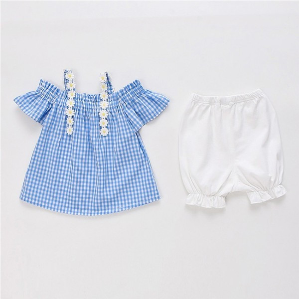 Modern gyerek szett lányoknak csupasz vállú blúz + rövidnadrág