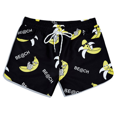 Pantaloni scurți de plajă pentru bărbați sau femei în negru cu imprimeu