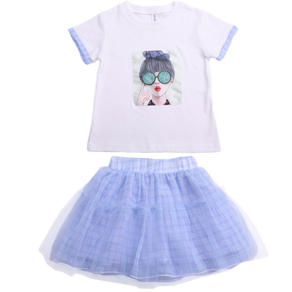 Moderan dječji komplet iz dva dijela suknja + bluza za djevojčice