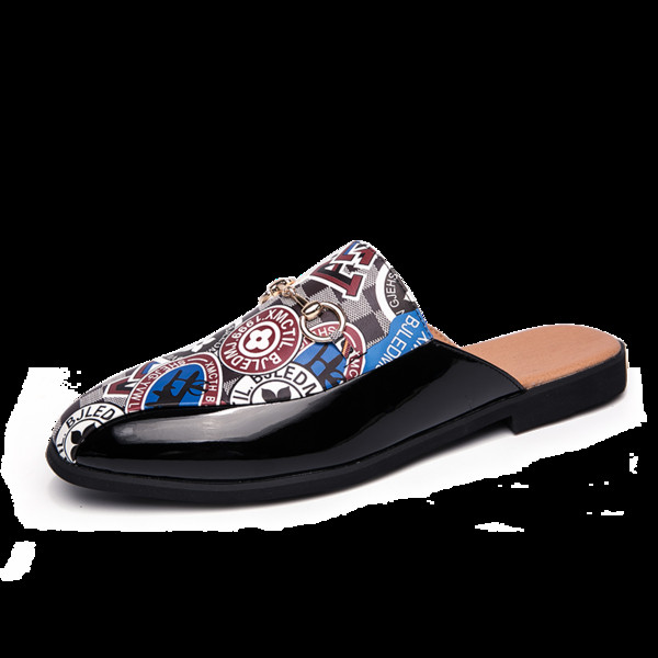 Színes mintás, lapos talpú férfi hétköznapi papucs