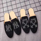 Férfi öko bőr papucs kövekkel és lapos talppal