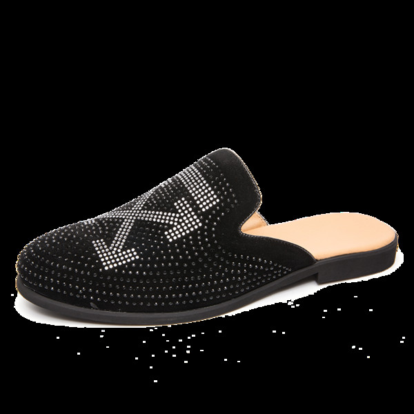 Férfi öko bőr papucs kövekkel és lapos talppal