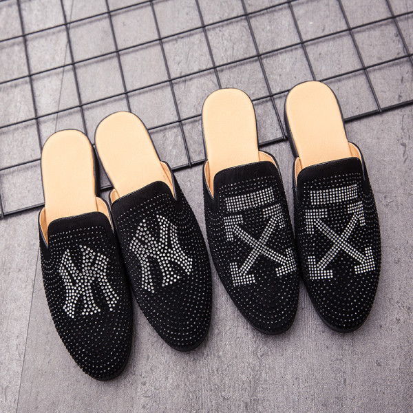 Férfi öko bőr papucs kövekkel és lapos talppal