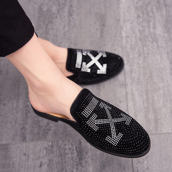 Férfi öko bőr papucs kövekkel és lapos talppal