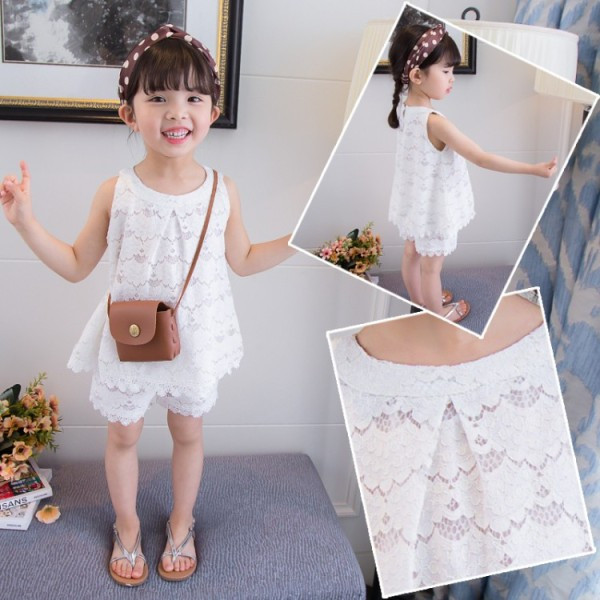 Laste pitsiline komplekt tüdrukute topi + lühikesed püksid