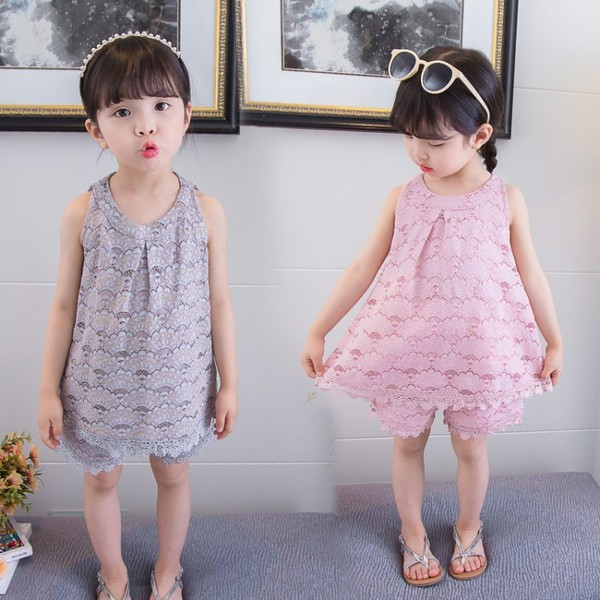 Laste pitsiline komplekt tüdrukute topi + lühikesed püksid