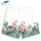Pantaloni scurți de plajă unisex cu imprimeu alb și flamingo