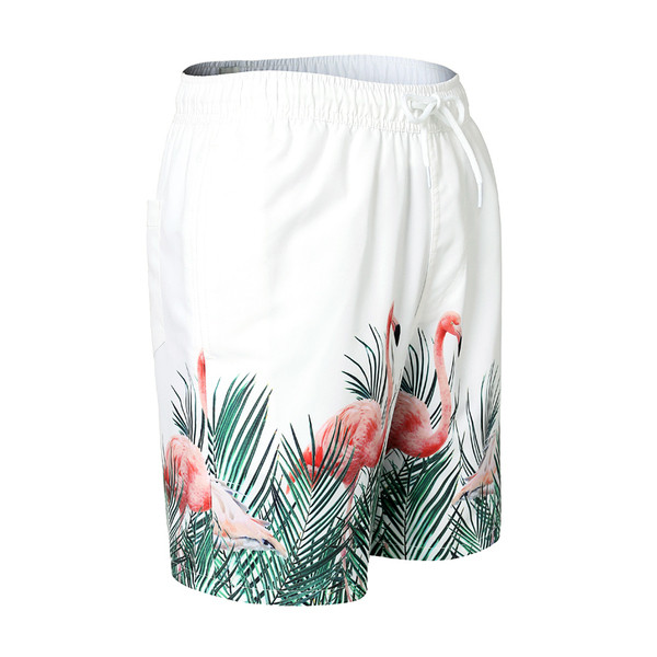 Pantaloni scurți de plajă unisex cu imprimeu alb și flamingo