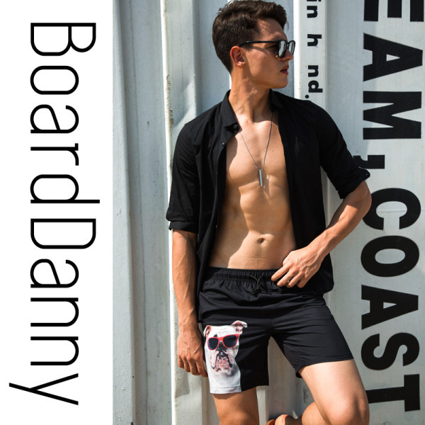 Uniszex úszónadrág fekete és kutyamintás színben