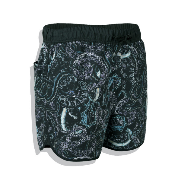 Fekete és mintás mintás rövid úszónadrág