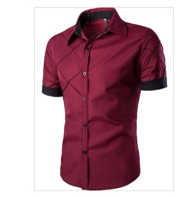 Lühikeste varrukate ja nööpidega meeste särk mitmes värvitoonis: valge, must, burgundia ja tumesinine