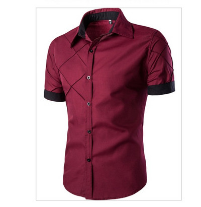 Lühikeste varrukate ja nööpidega meeste särk mitmes värvitoonis: valge, must, burgundia ja tumesinine