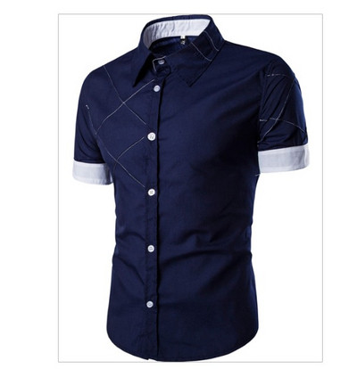 Lühikeste varrukate ja nööpidega meeste särk mitmes värvitoonis: valge, must, burgundia ja tumesinine