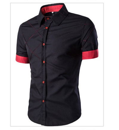 Lühikeste varrukate ja nööpidega meeste särk mitmes värvitoonis: valge, must, burgundia ja tumesinine