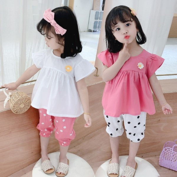 Moodne lastekomplekt tüdrukutele lühikeste pükste + pluus