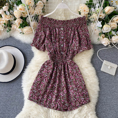 Salopeta scurta de dama cu model floral si talie elastica