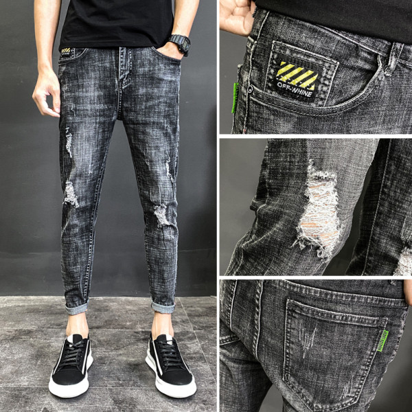 Blugi lungi moderni pentru bărbați cu buzunare și motive rupte