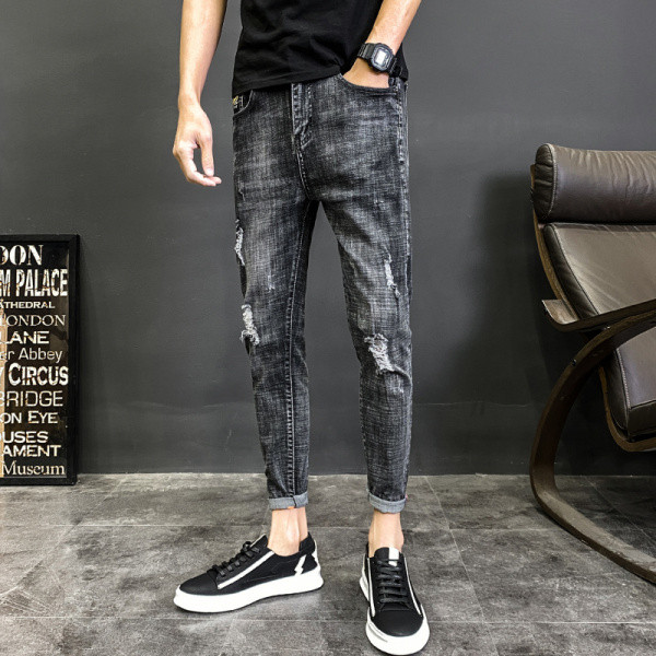 Blugi lungi moderni pentru bărbați cu buzunare și motive rupte