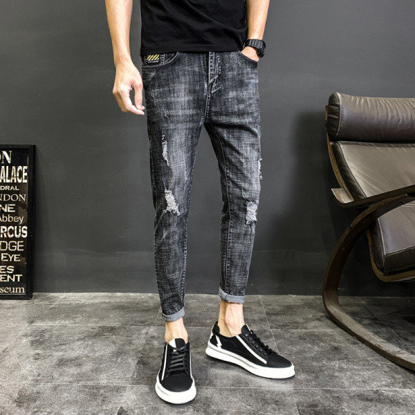 Blugi lungi moderni pentru bărbați cu buzunare și motive rupte