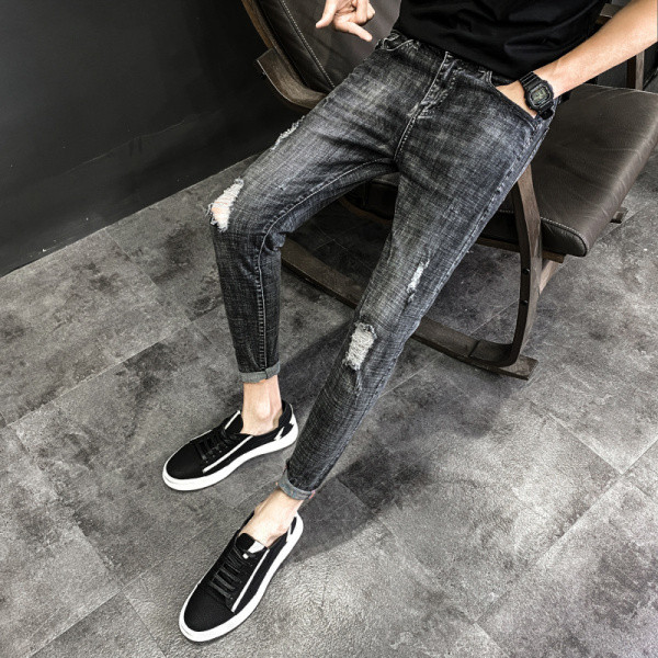 Blugi lungi moderni pentru bărbați cu buzunare și motive rupte