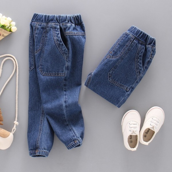 Jauns bērnu džinsu modelis ar kabatām zēniem zilā krāsā