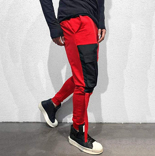 Modes vīriešu garās bikses ar saitēm un sānu kabatām