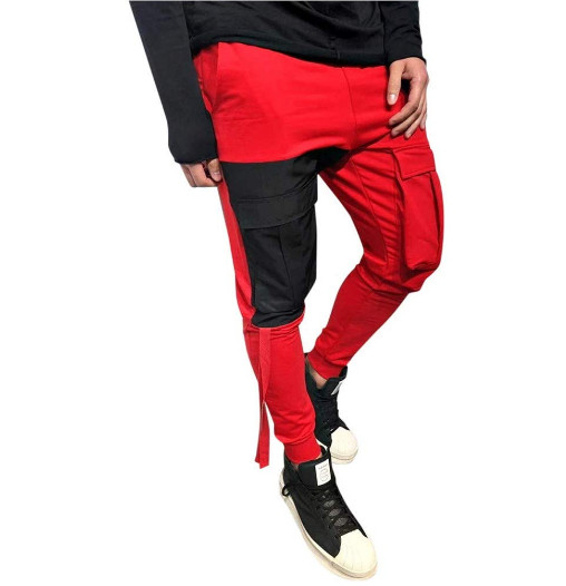 Modes vīriešu garās bikses ar saitēm un sānu kabatām