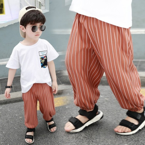 Lezser csíkos gyereknadrág fiúknak zsebekkel