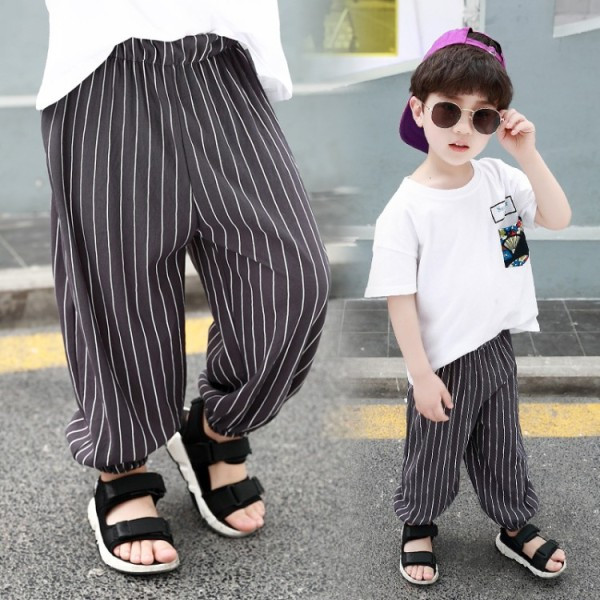 Lezser csíkos gyereknadrág fiúknak zsebekkel