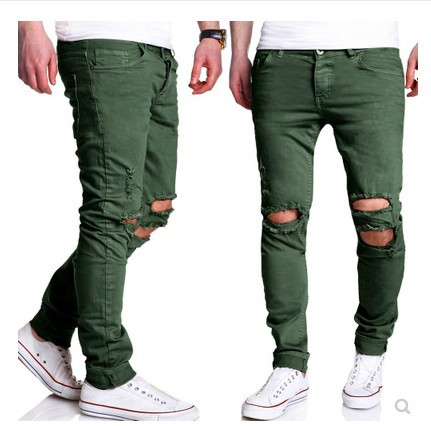 Blugi lungi moderni pentru bărbați cu motive rupte și buzunare