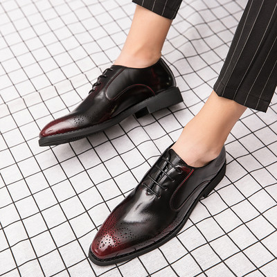 Мъжки официални обувки заострен модел от ек о кожа с връзки